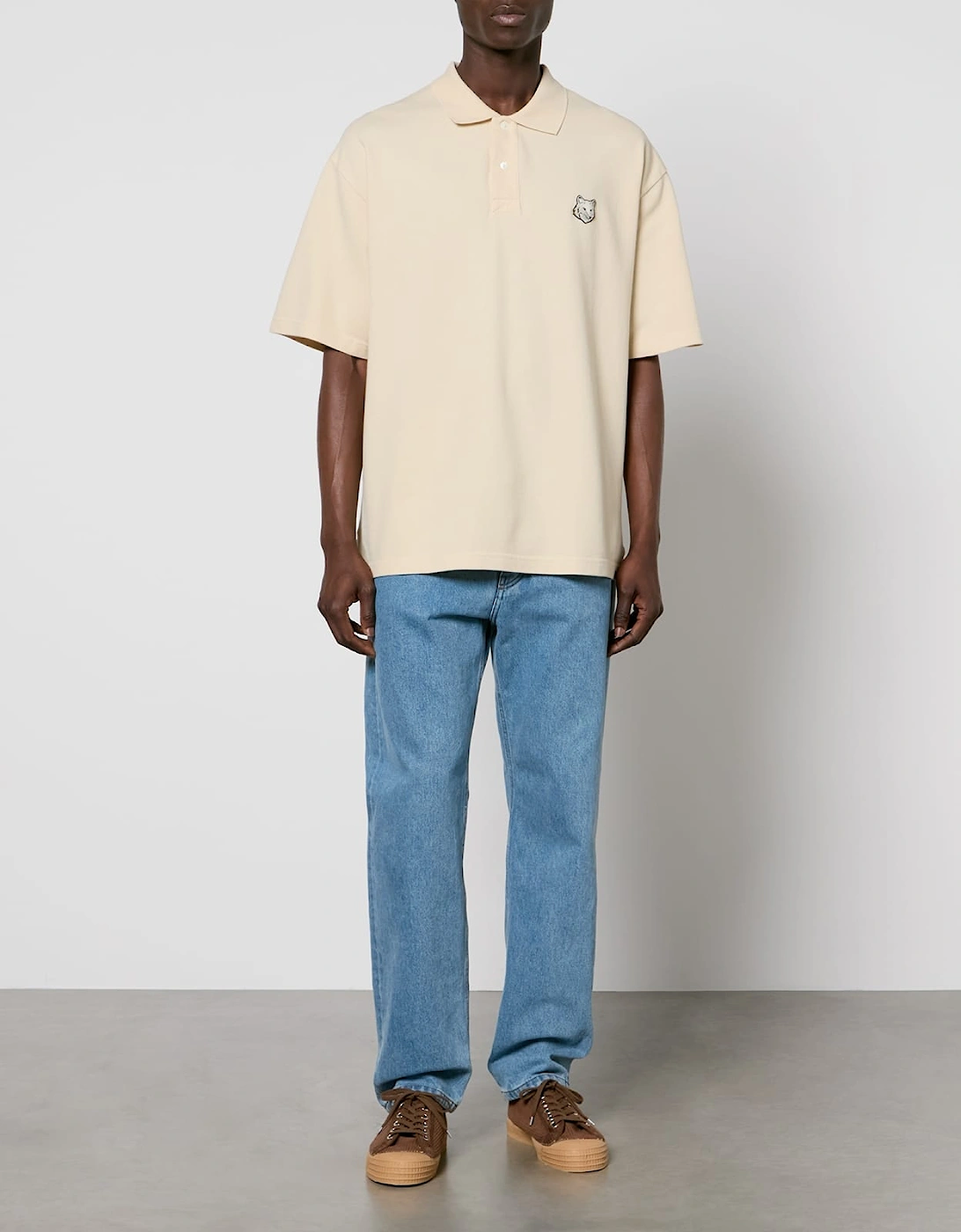 Bold Fox Head Patch Oversize Polo Shirt