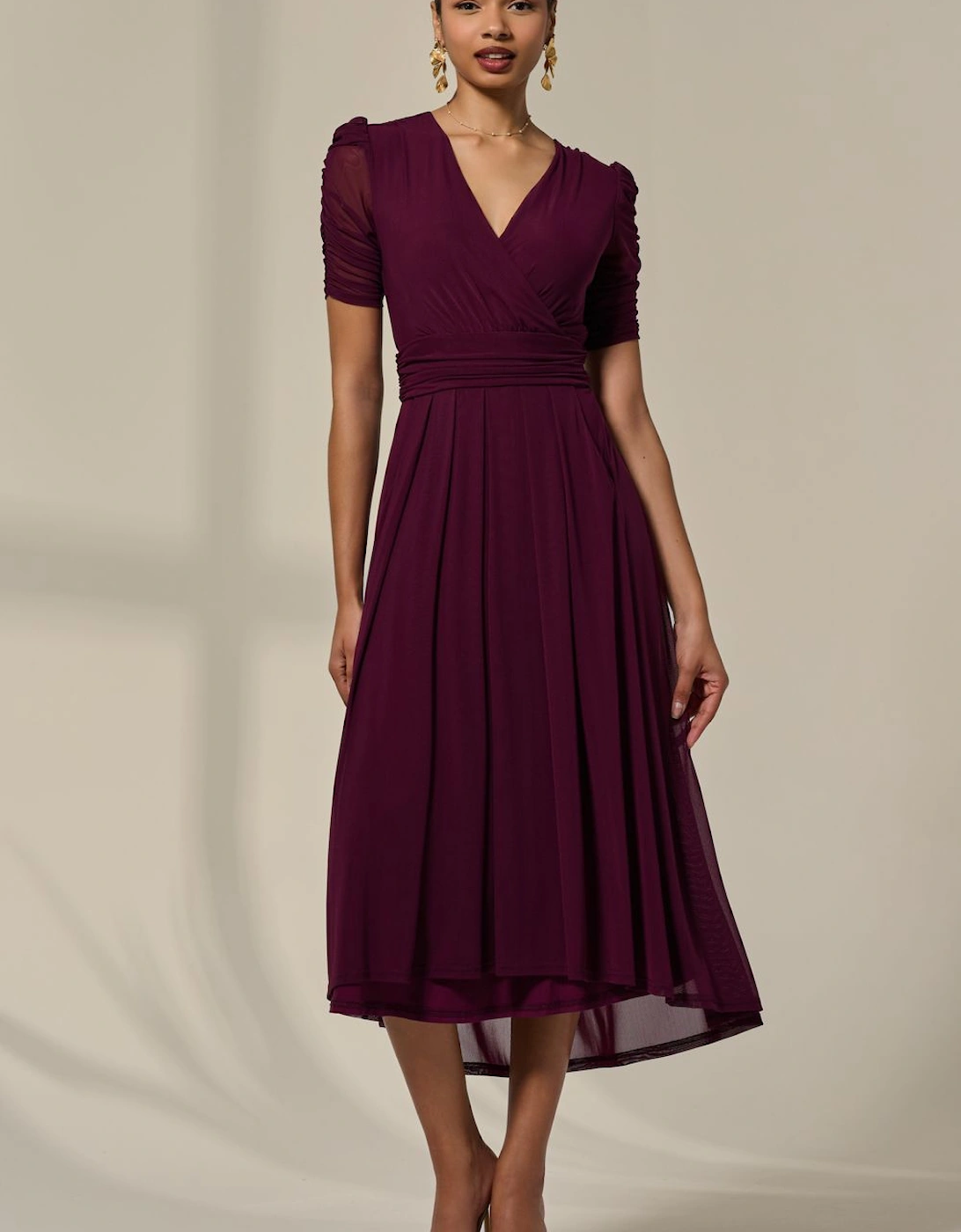 Petite Wrap Front Puff Sleeve Midaxi Dress, 2 of 1