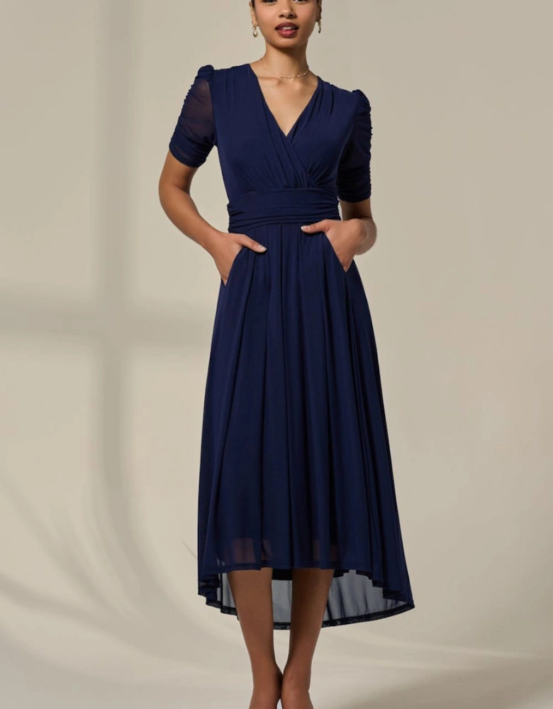 Petite Wrap Front Puff Sleeve Midaxi Dress