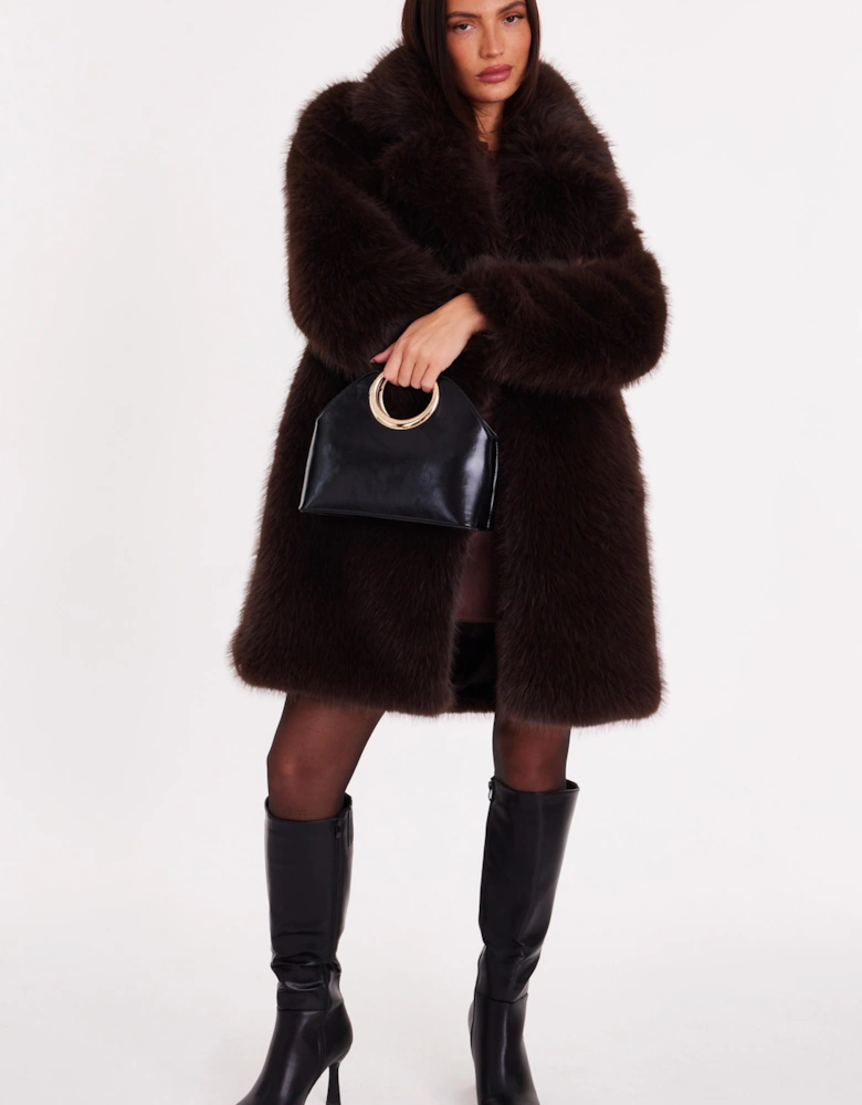Brown Faux Fur Longline Coat