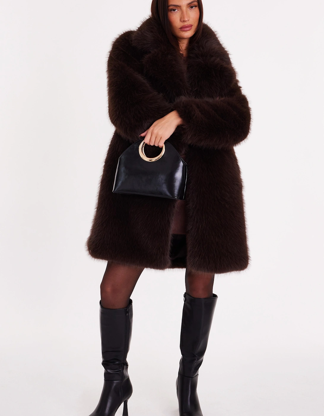 Brown Faux Fur Longline Coat, 2 of 1
