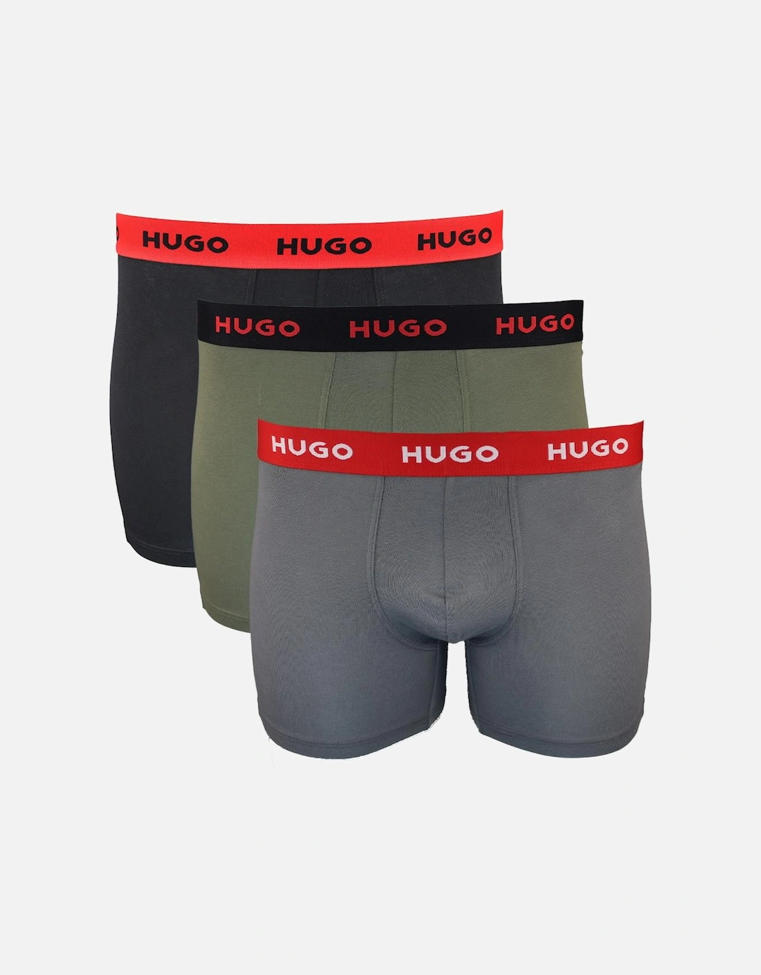 Men's HUGO 3-Pack Cotton Stretch Boxer Briefs,Black, Grey, Olive - Size: 38/39/32