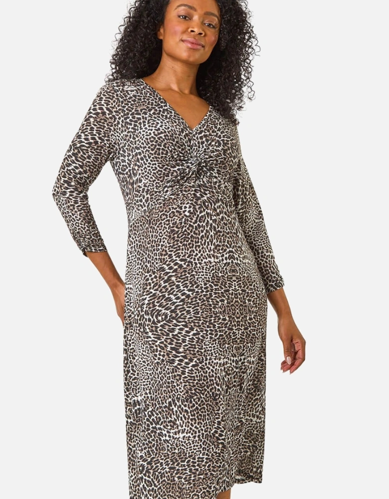 Petite Animal Print Twist Stretch Midi Dress