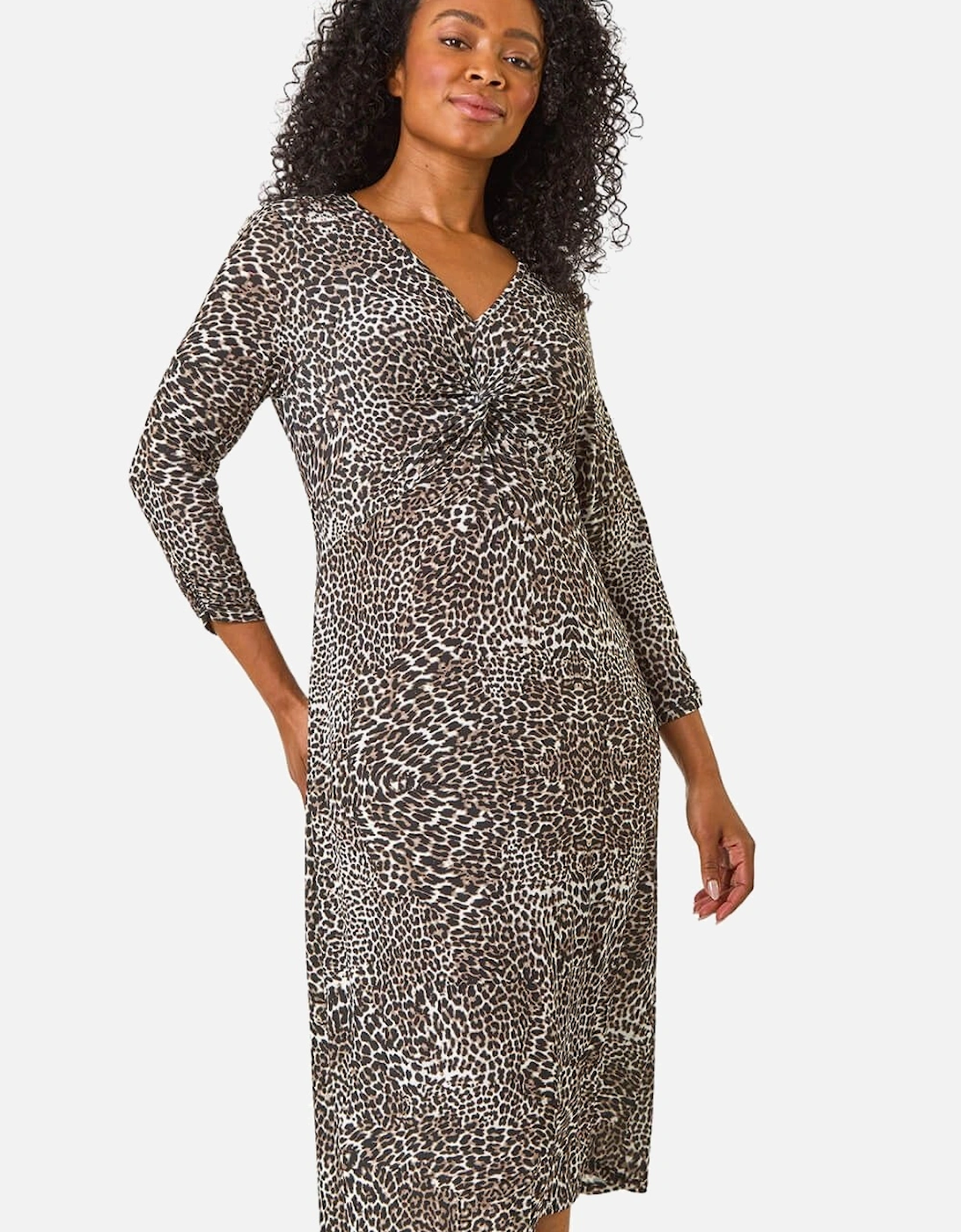 Petite Animal Print Twist Stretch Midi Dress, 2 of 1