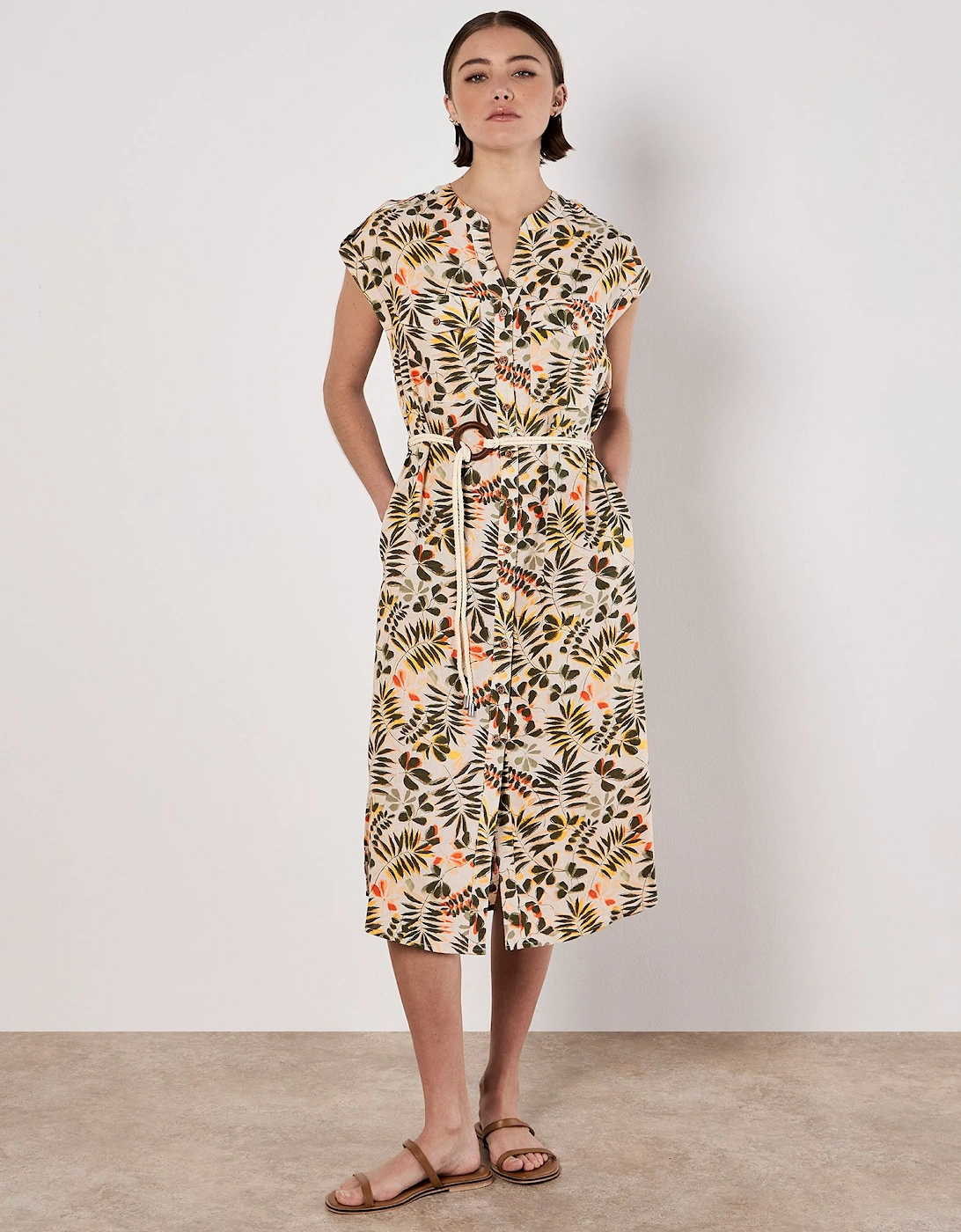 Belted Leaf Print Midi Shirt Dress, 2 of 1