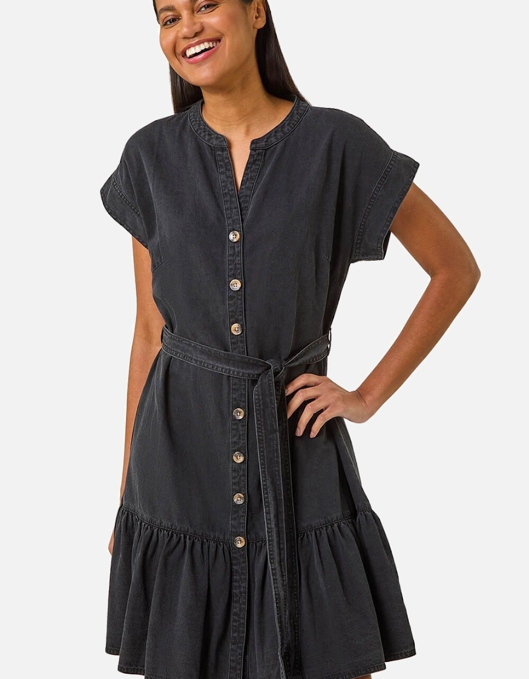 Denim Tiered Shirt Dress, 2 of 1