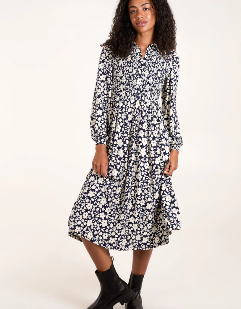 Shirred Midi Shirt Dress