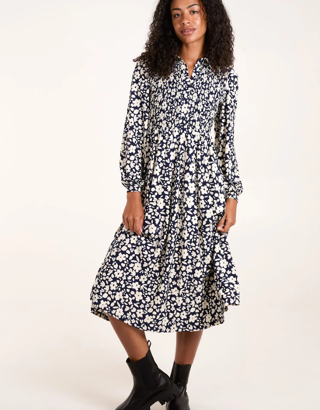 Shirred Midi Shirt Dress, 2 of 1