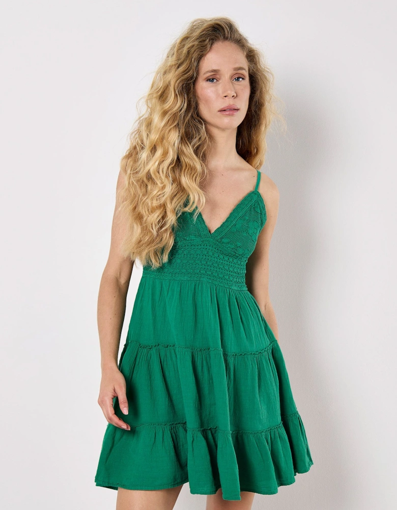 Bow Back Crochet Cami Mini Dress