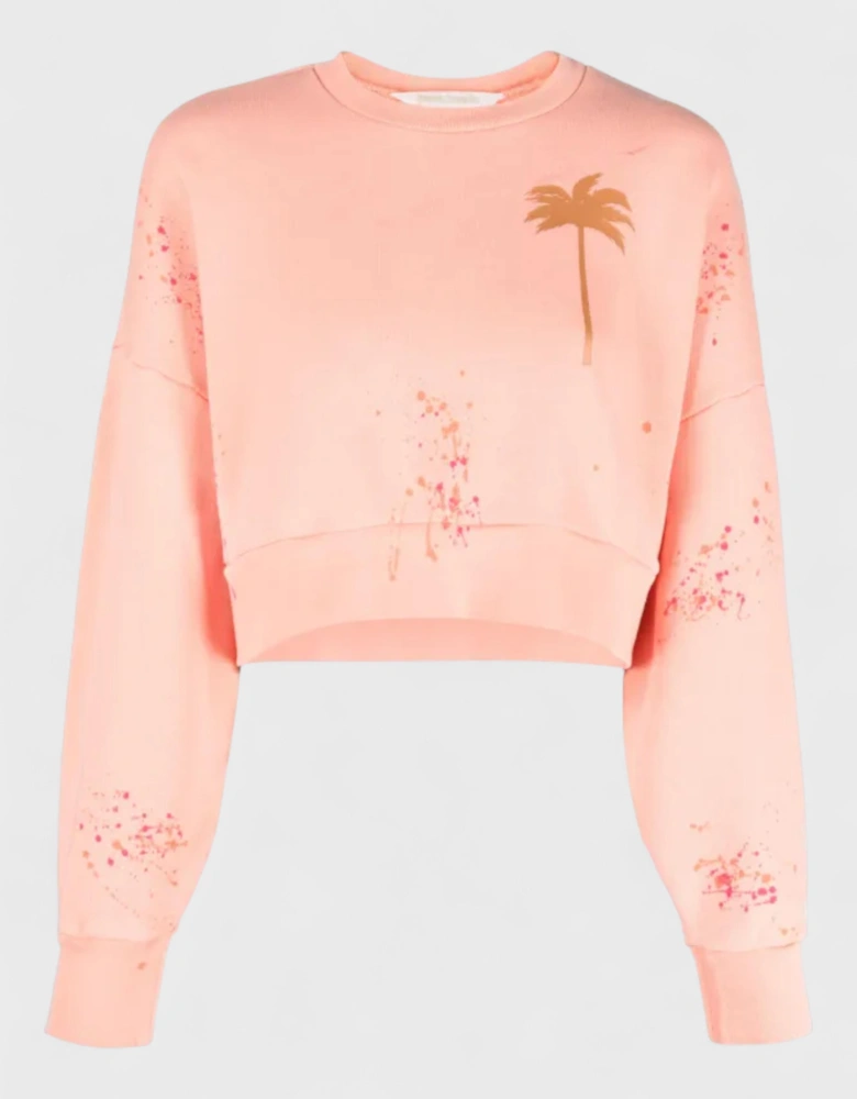 Painted Cropped Crew Coral Sweatshirt