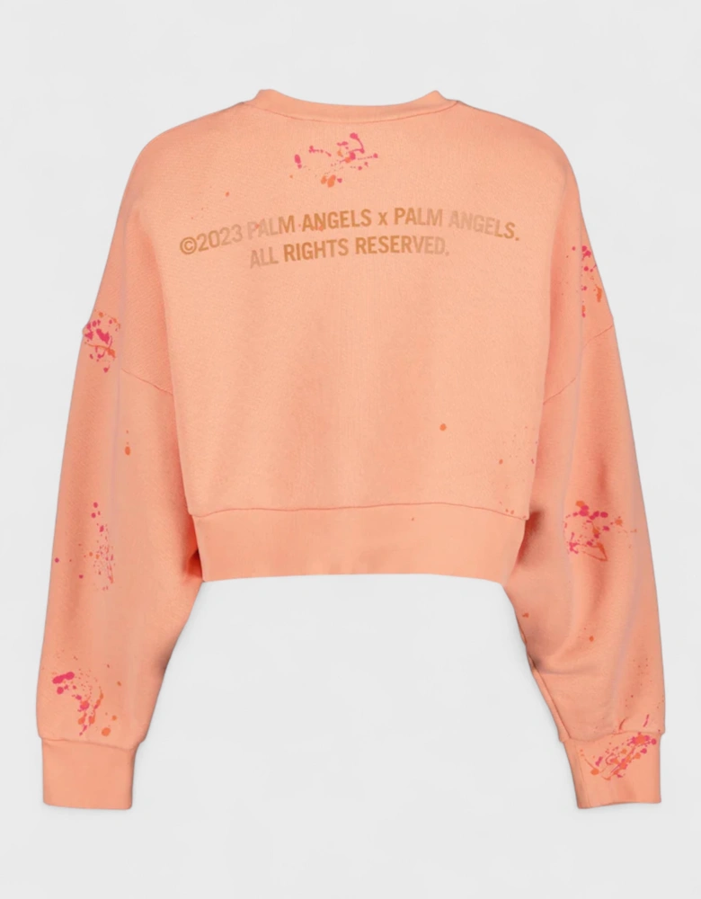 Painted Cropped Crew Coral Sweatshirt