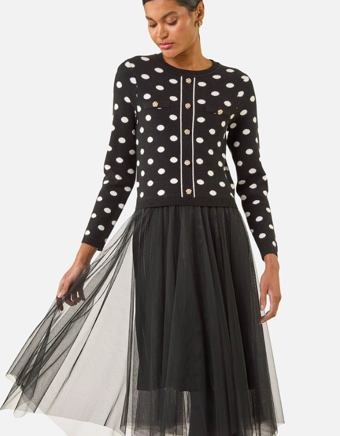 Polka Dot Mesh Midi Dress, 2 of 1
