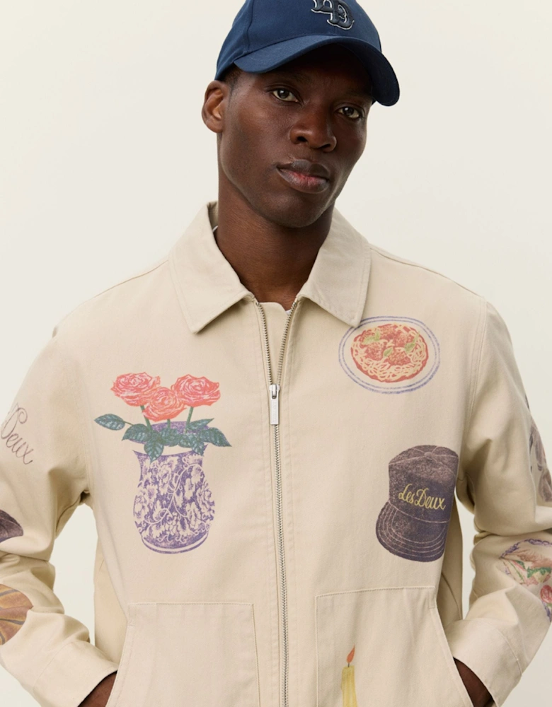 Robert AOP Twill Jacket – Oyster Gray White