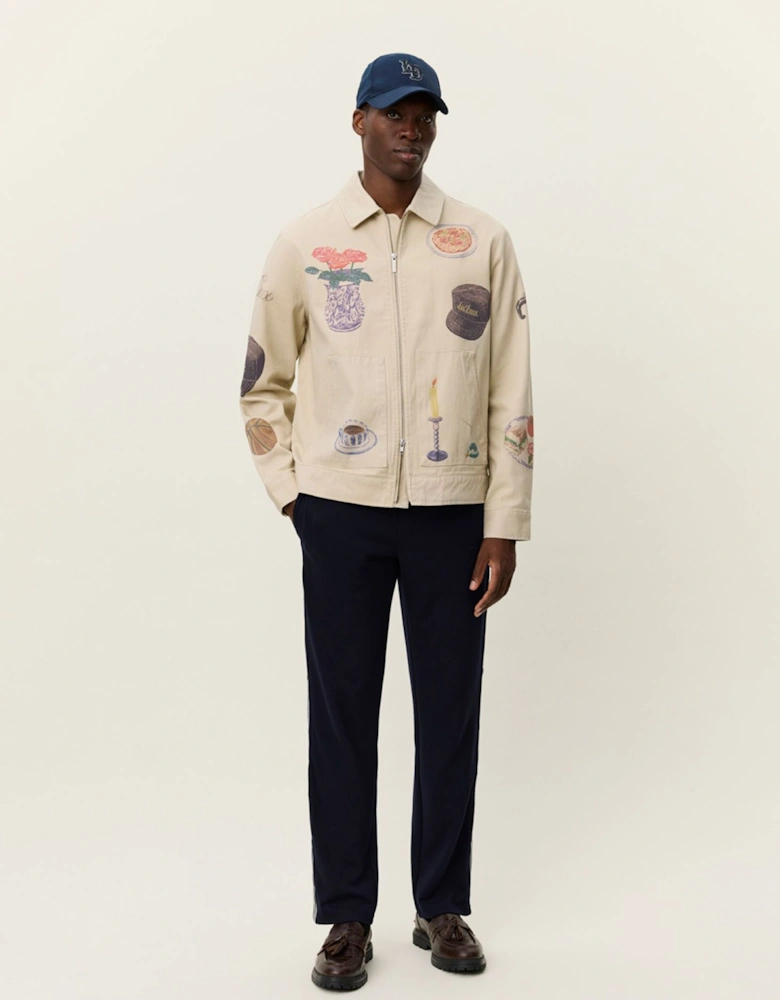 Robert AOP Twill Jacket – Oyster Gray White