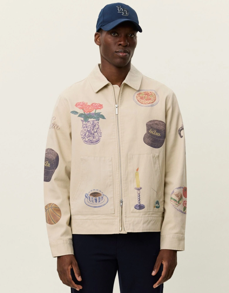 Robert AOP Twill Jacket – Oyster Gray White