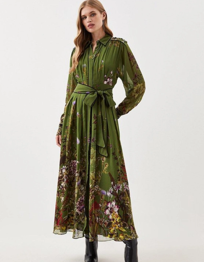 Petite Viscose Floral Border Woven Shirt Midi Dress