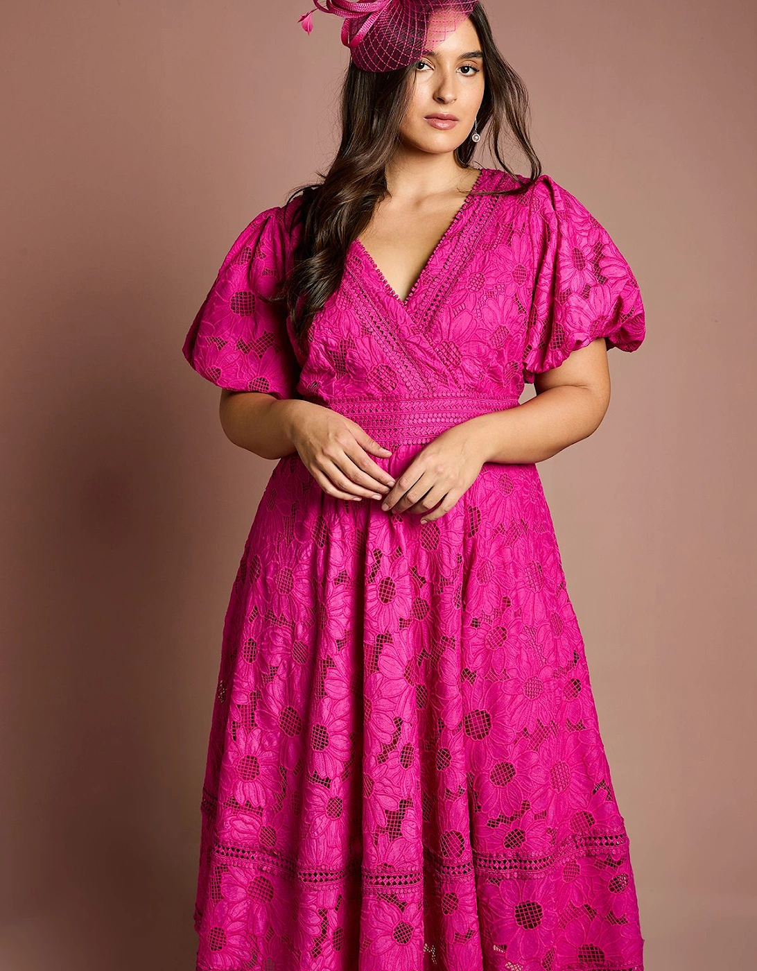 Plus Lace Midi Dress With Puff Sleeve, 2 of 1