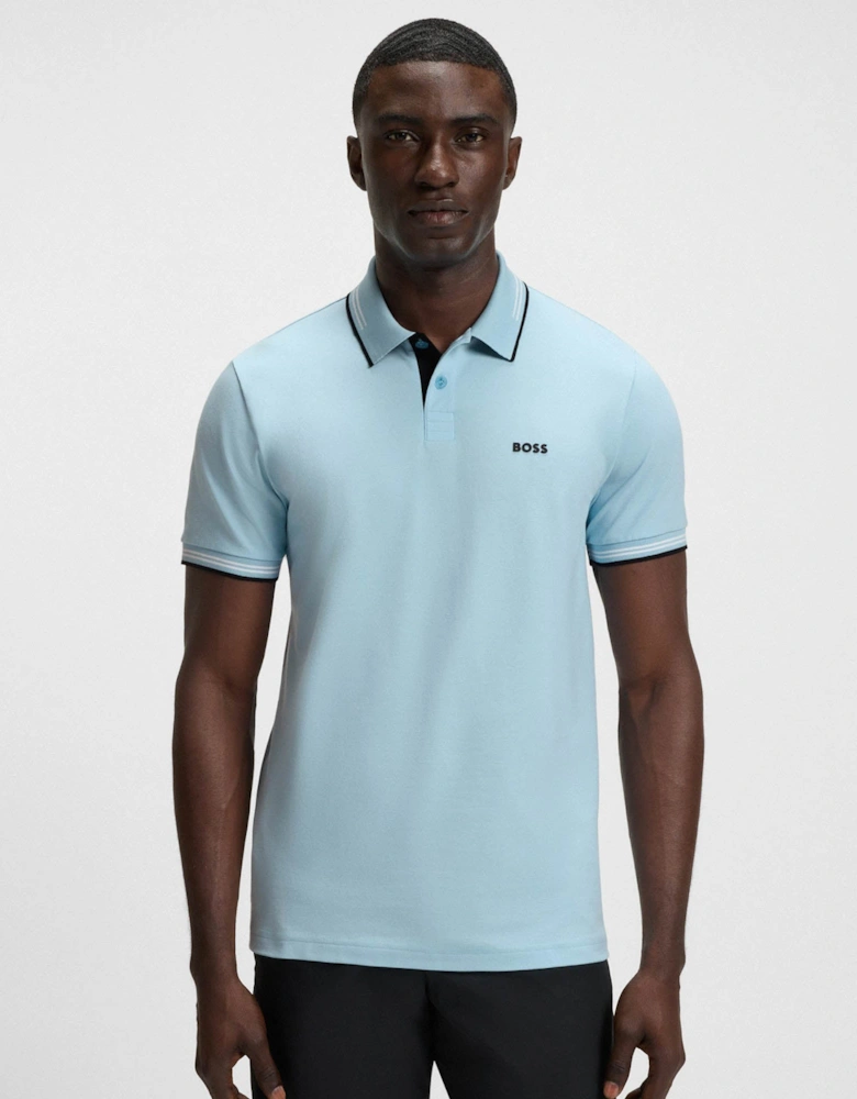 BOSS Green Paul Mens Short Sleeve Polo Shirt With Contrast Tipping - Light/Pastel Blue 455