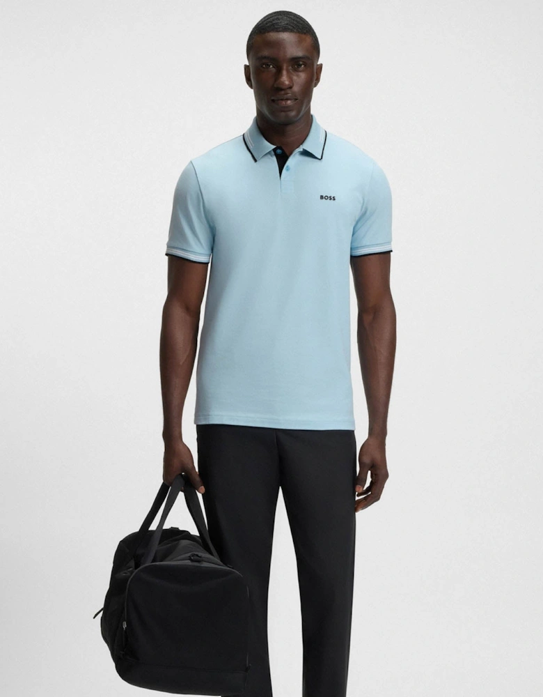 BOSS Green Paul Mens Short Sleeve Polo Shirt With Contrast Tipping - Light/Pastel Blue 455