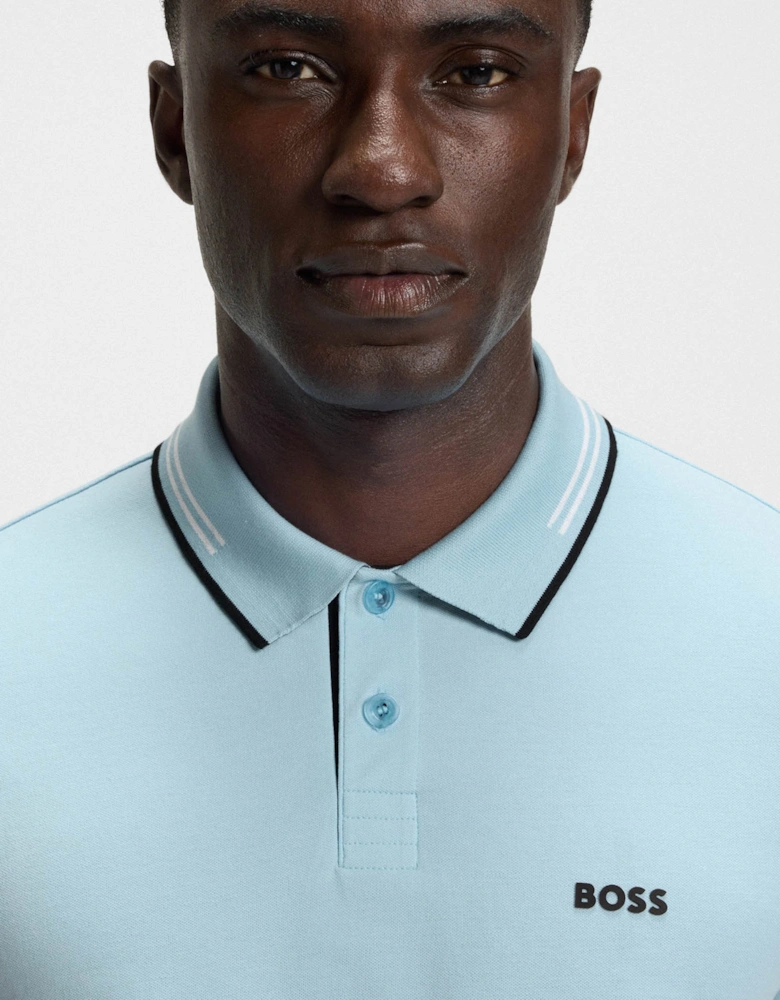 BOSS Green Paul Mens Short Sleeve Polo Shirt With Contrast Tipping - Light/Pastel Blue 455