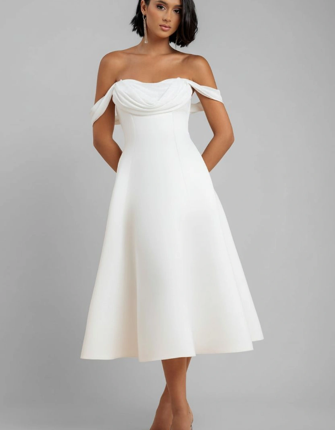 Sparkle Chiffon Cowl Bardot Skater Midi Dress, 2 of 1