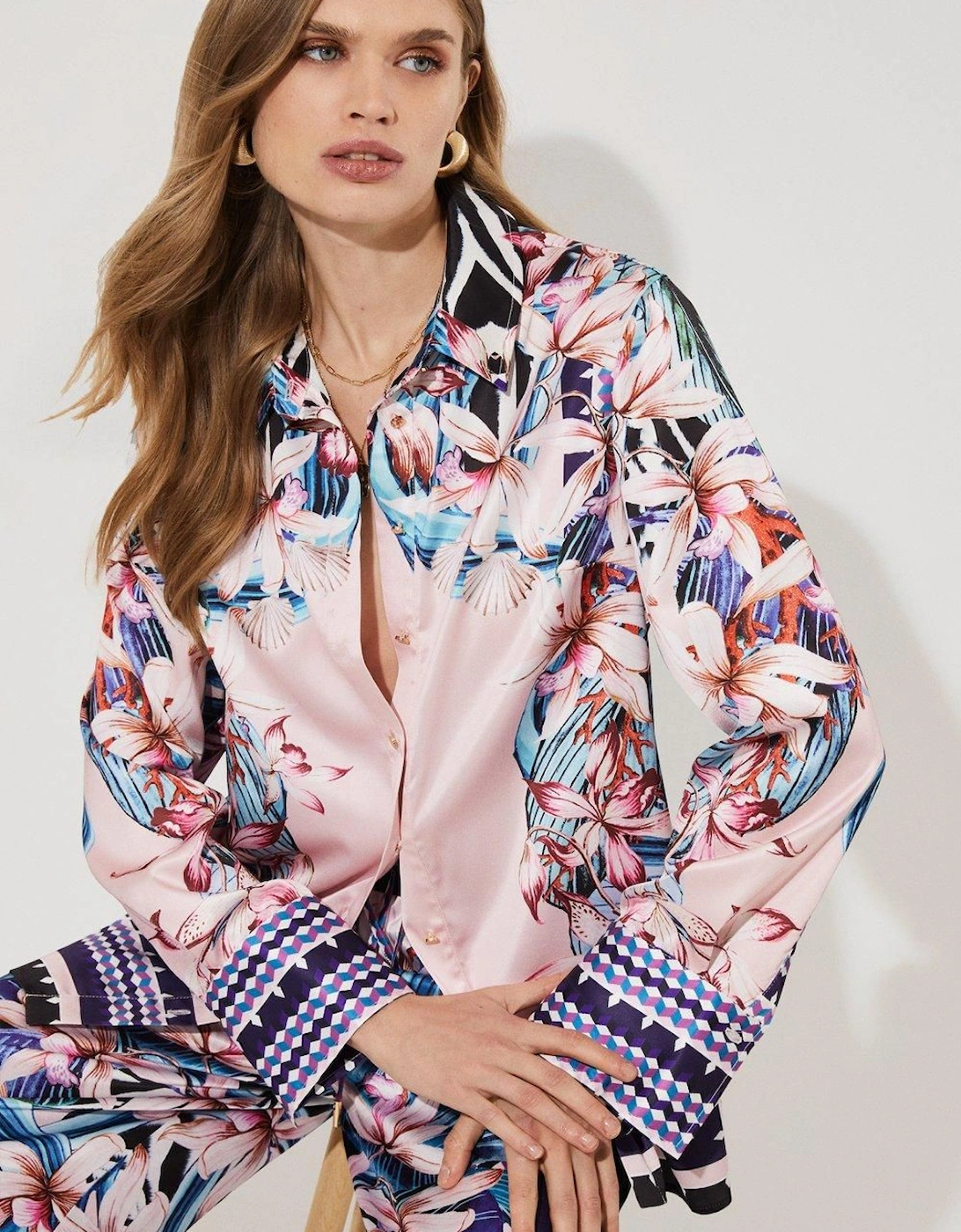 Tropical Floral Geometric Placement Printed Shirt, 2 of 1
