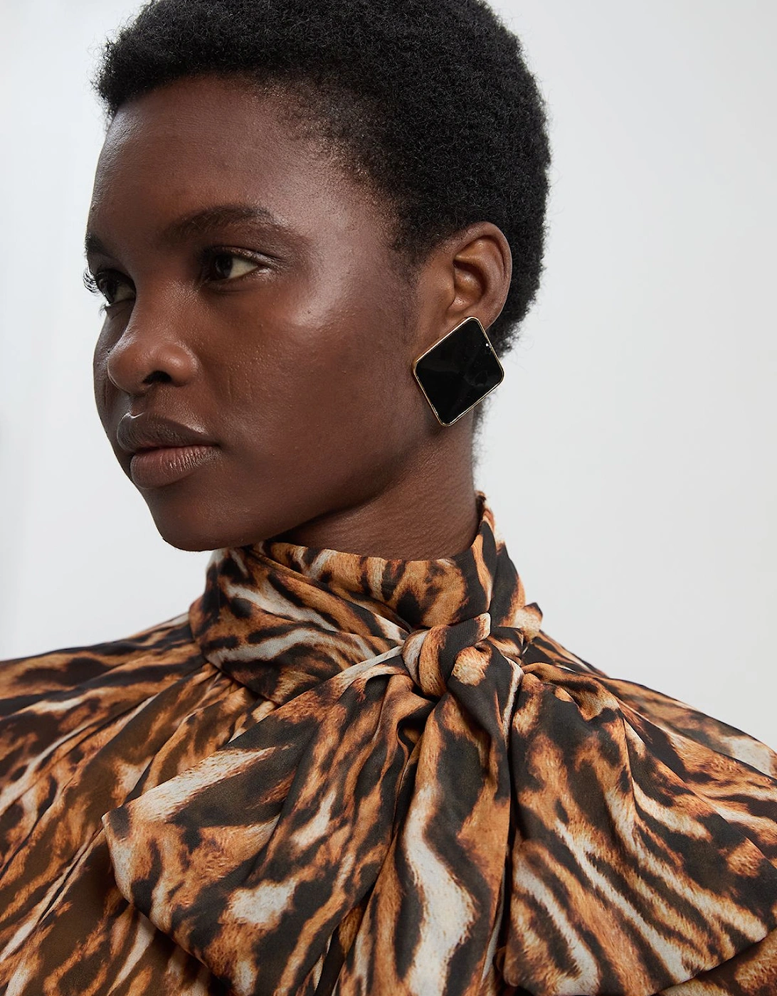 Animal Print Georgette Tie Bow Neck Woven Blouse, 2 of 1