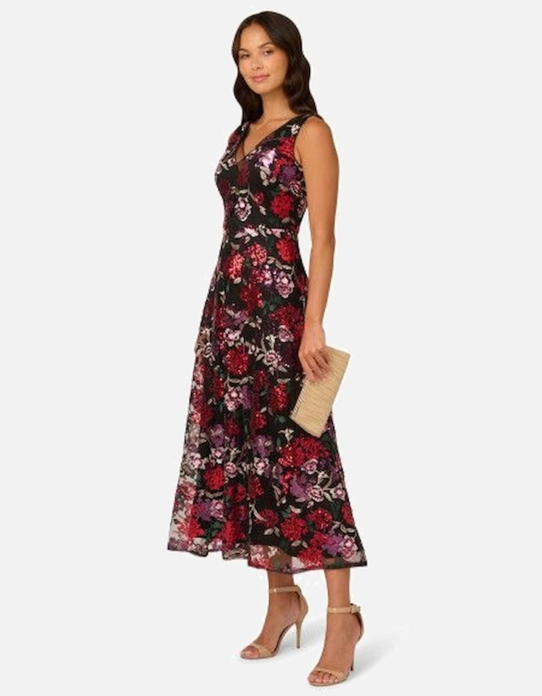 Floral Sequin Ankle Dress