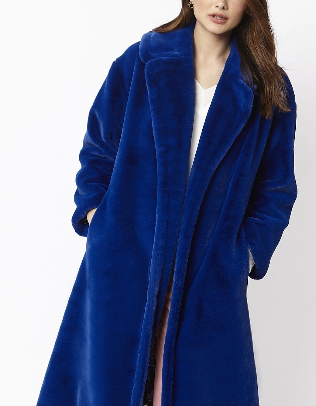 Blue Faux Fur Midi Shaved Shearling Coat, 6 of 5