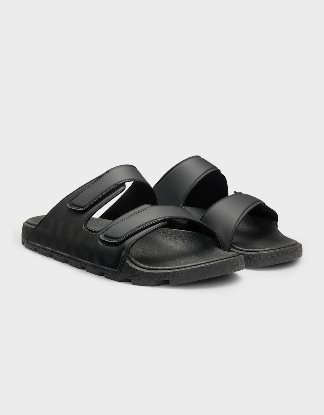 Men's HUGO Evander Mens Logo Sandals with Double Touch-Closure Straps - Black 002 - Size: 11