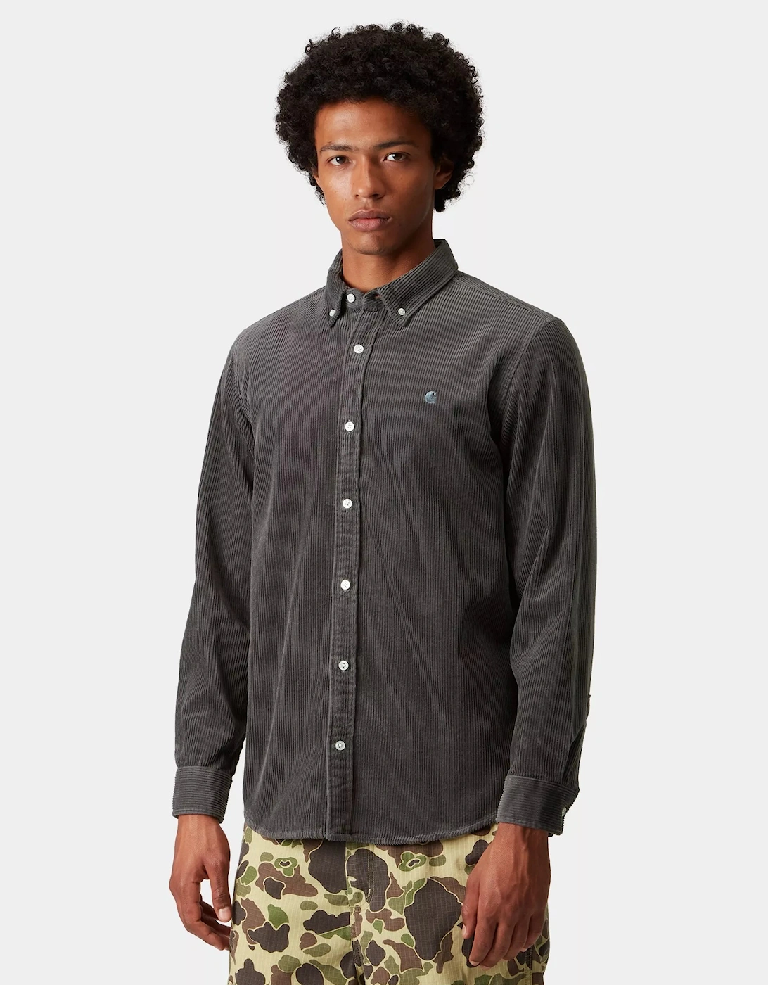 Men's CARHARTT MADISON CORD SHIRT GRAPHITE - Grey - Size: SIZE m