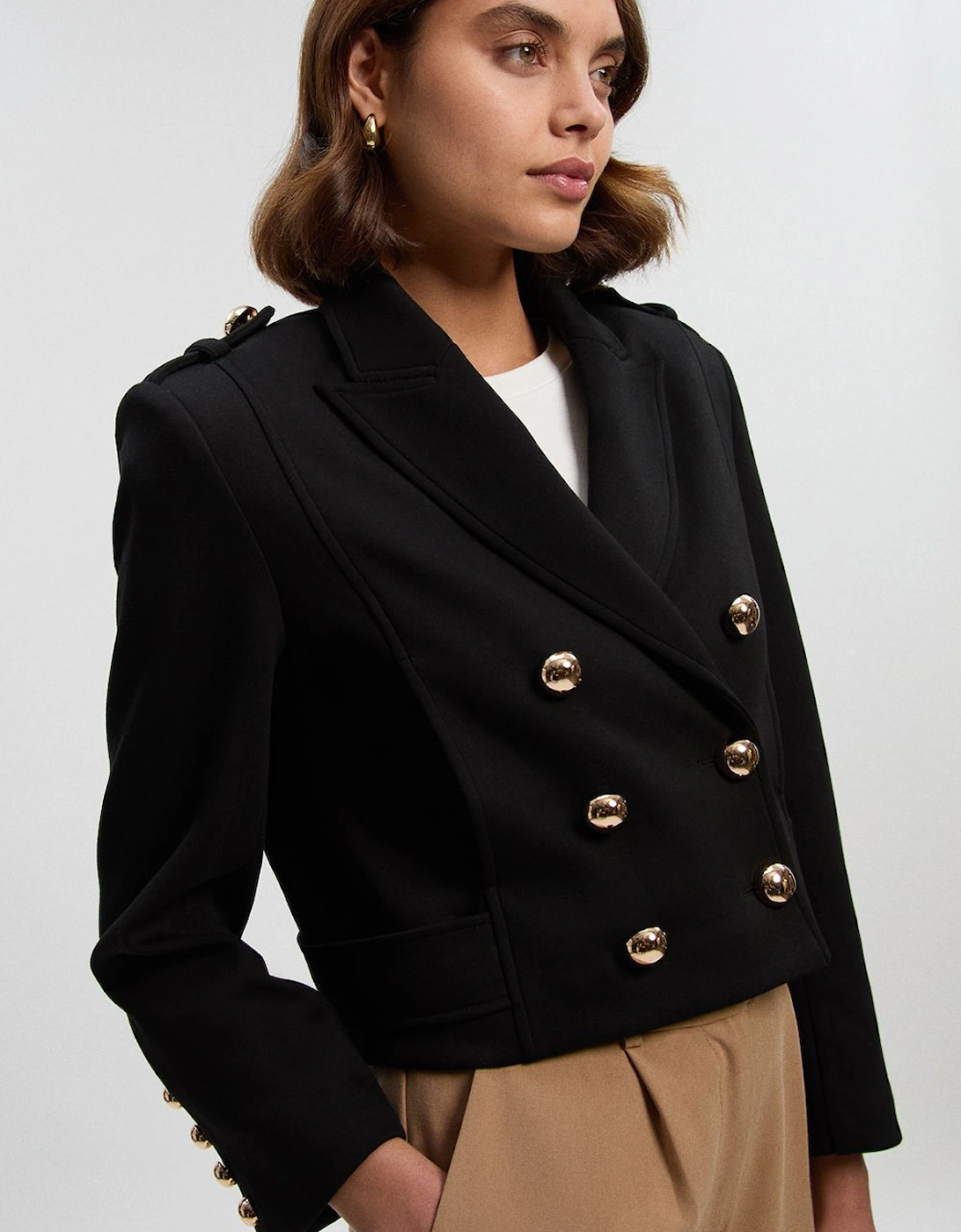 Scuba Military Collar Button Detail Cropped Jacket, 2 of 1