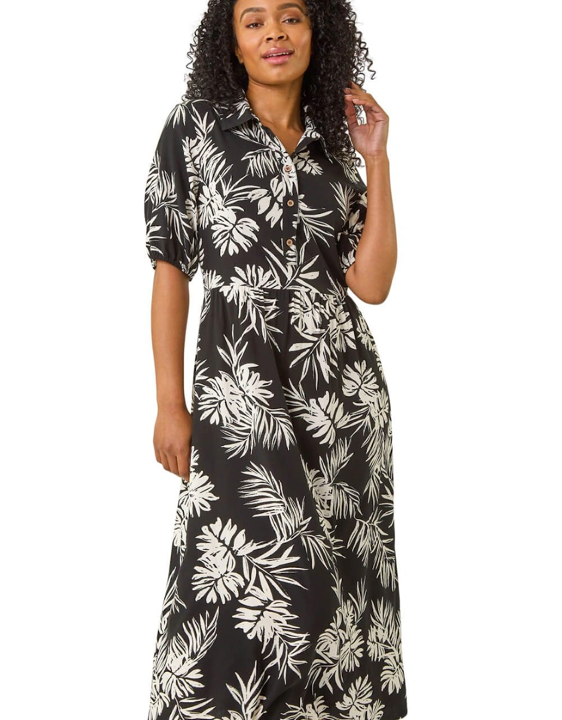 Petite Tropical Print Button Midi Dress, 2 of 1