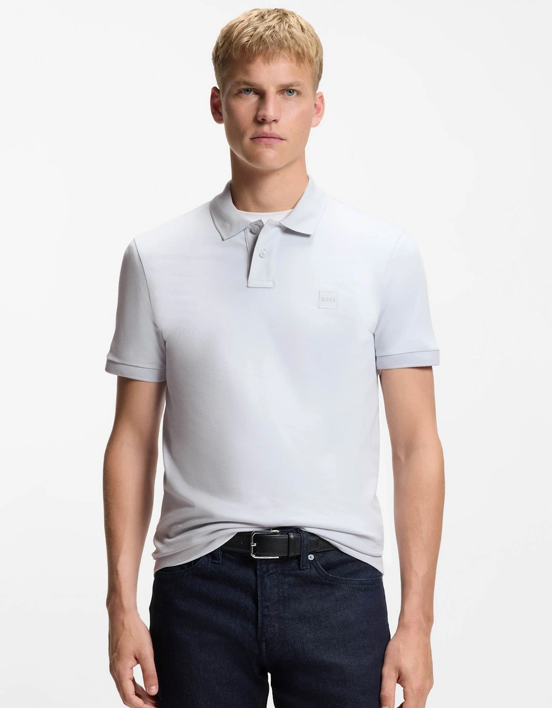 BOSS Orange Passenger Mens Stretch-Cotton Slim-Fit Polo Shirt with Logo Patch - Light/Pastel Grey 053, 5 of 4