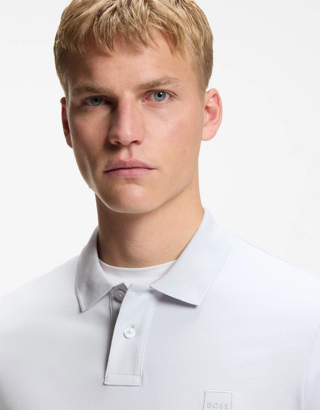 BOSS Orange Passenger Mens Stretch-Cotton Slim-Fit Polo Shirt with Logo Patch - Light/Pastel Grey 053