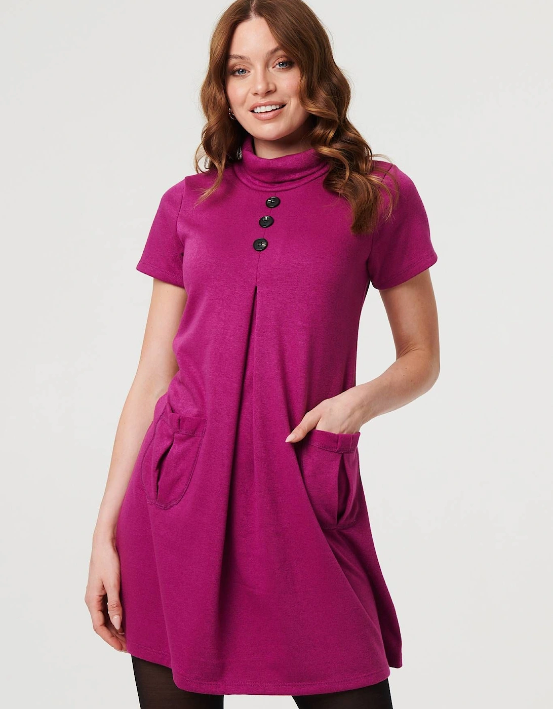 Cowl Neck Button Front Short Shift Dress, 2 of 1