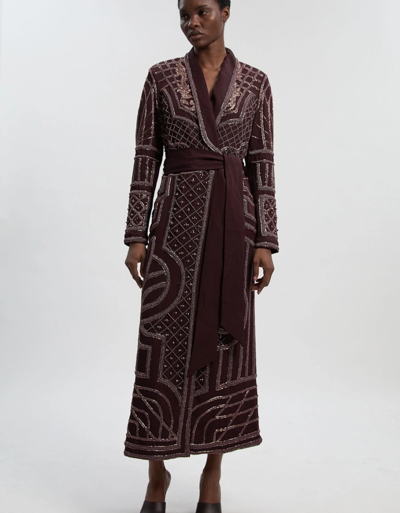 Crystal Embellished Woven Maxi Blazer Dress