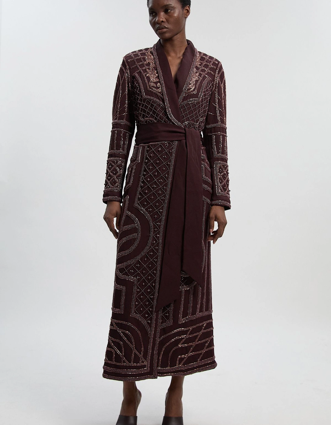 Crystal Embellished Woven Maxi Blazer Dress, 2 of 1