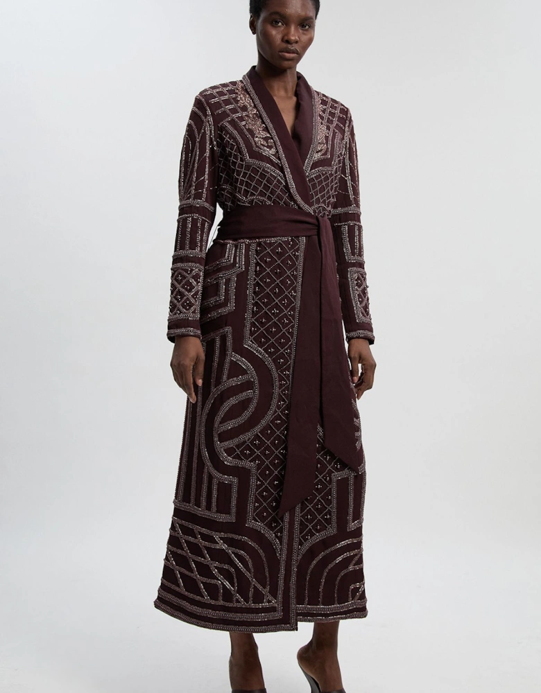 Petite Crystal Embellished Woven Maxi Blazer Dress