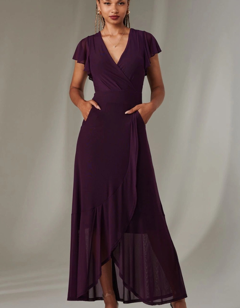 Plain Wrap Mesh Maxi Dress