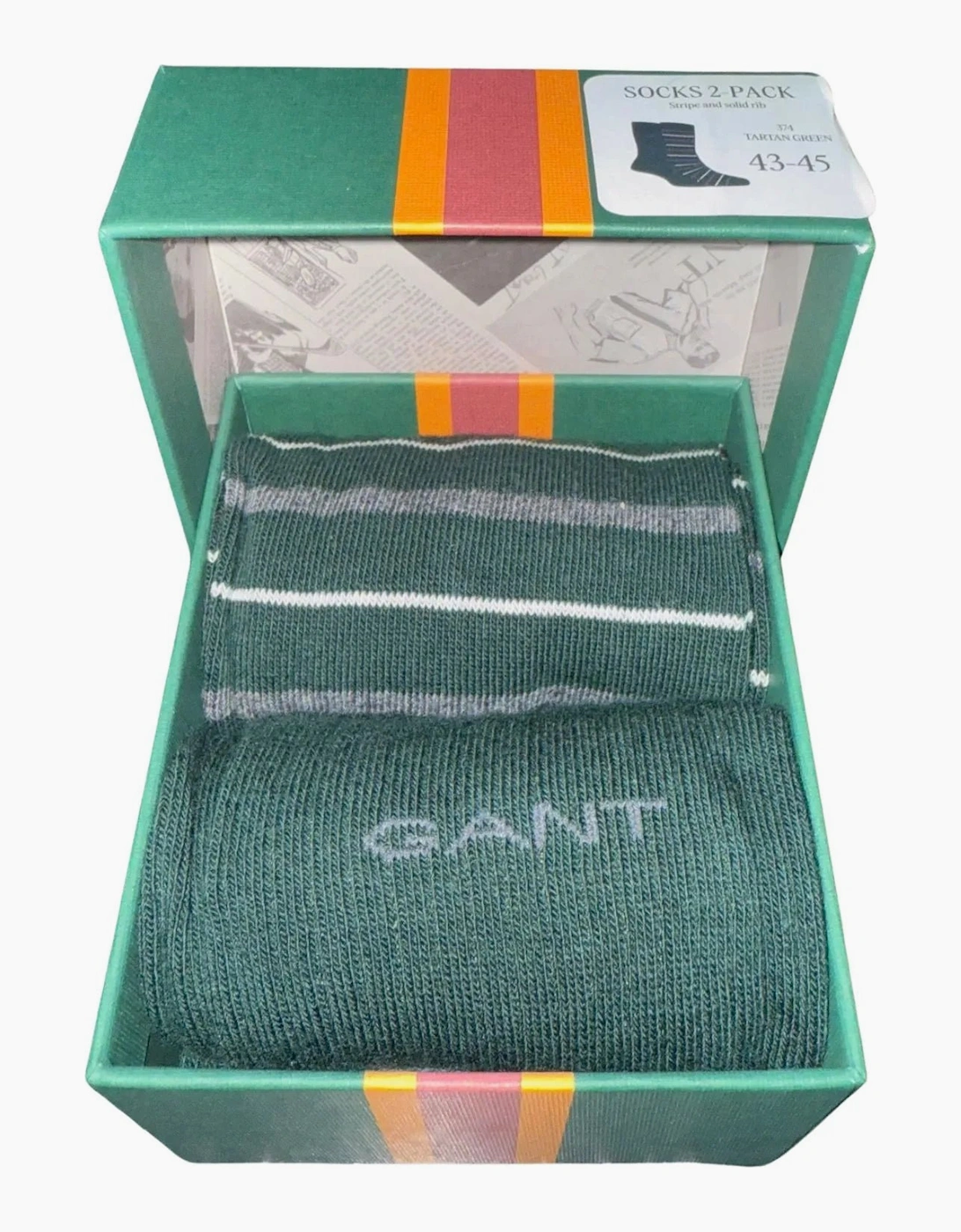 Gant Men's Green 2-Pack Multi-Stripe Socks Gift Set, Tartan - Size: Eur 43-45
