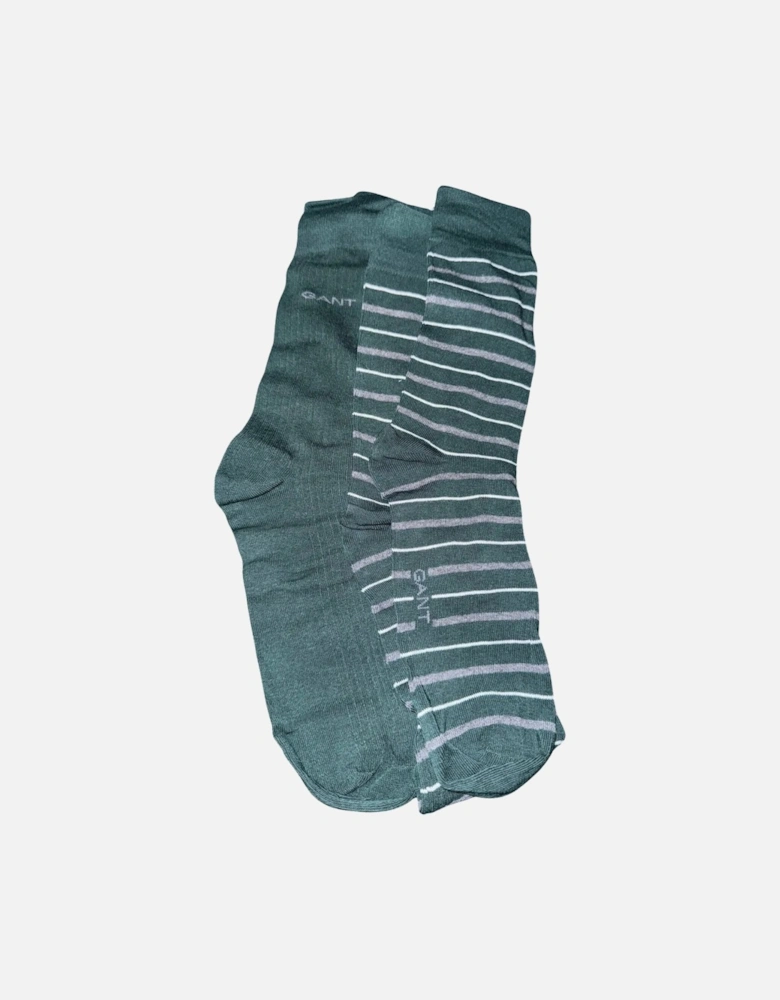2-Pack Multi-Stripe Socks Gift Set, Tartan Green