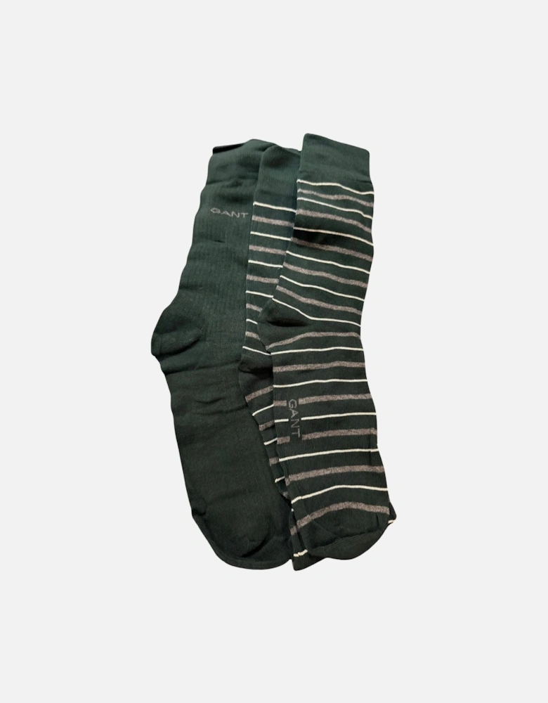2-Pack Multi-Stripe Socks Gift Set, Tartan Green