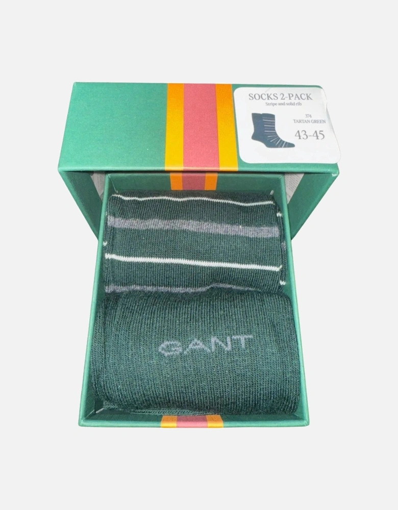 2-Pack Multi-Stripe Socks Gift Set, Tartan Green