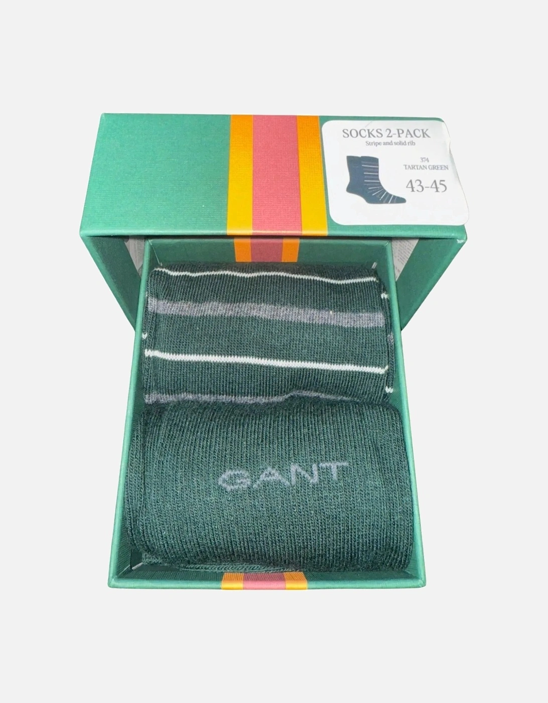 2-Pack Multi-Stripe Socks Gift Set, Tartan Green