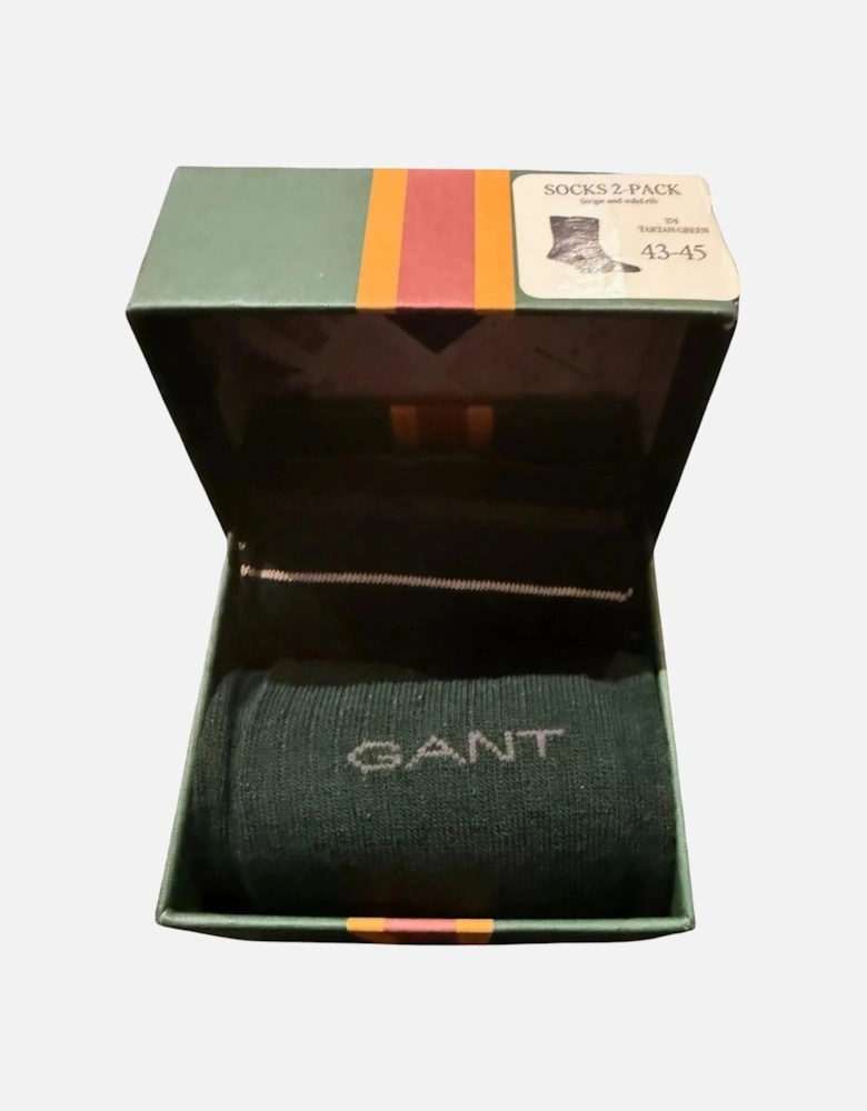 2-Pack Multi-Stripe Socks Gift Set, Tartan Green