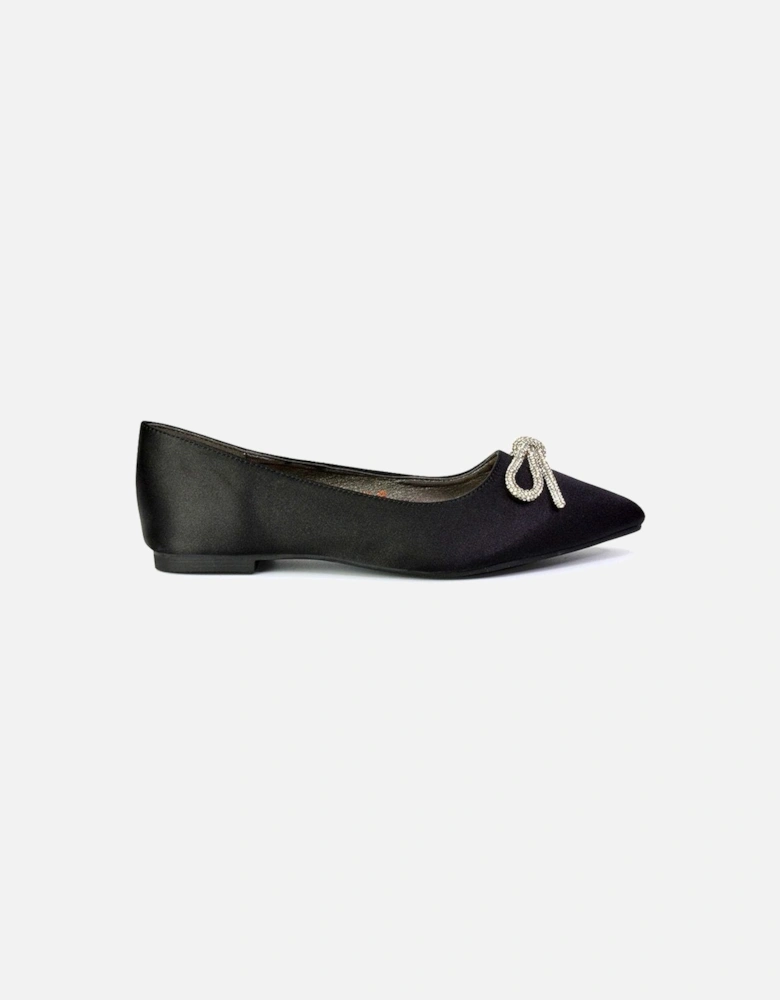 'Blossom' Diamante Bow Detail Pointed Toe Ballerina Pumps