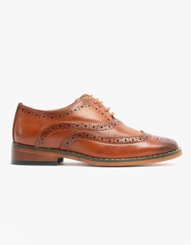 TRAVIS JNR Boys Wingtip Brushed Brogues Dark Tan