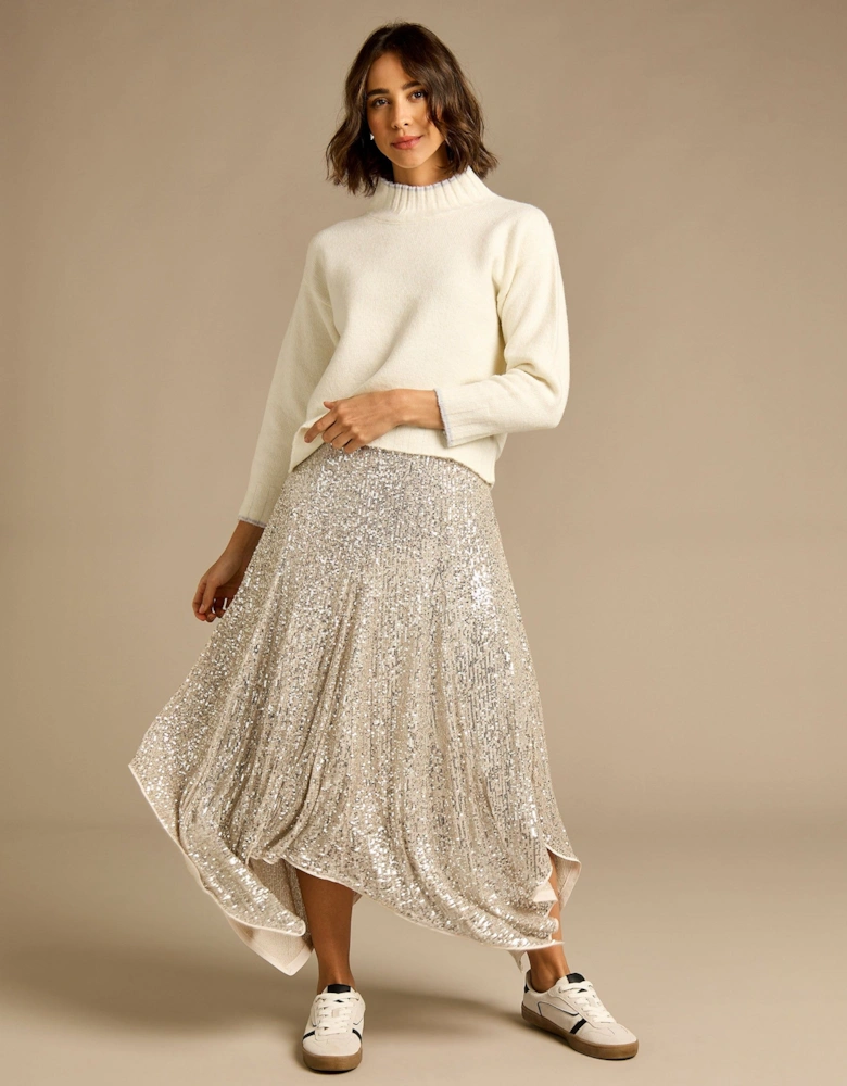Jenna Silver Sequin Hanky Hem Skirt