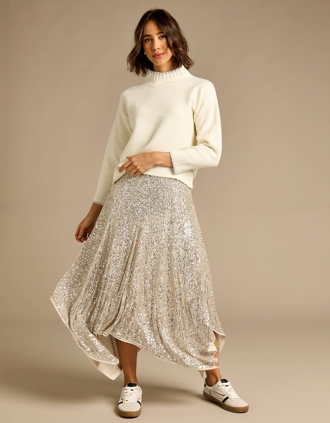 Jenna Silver Sequin Hanky Hem Skirt, 2 of 1